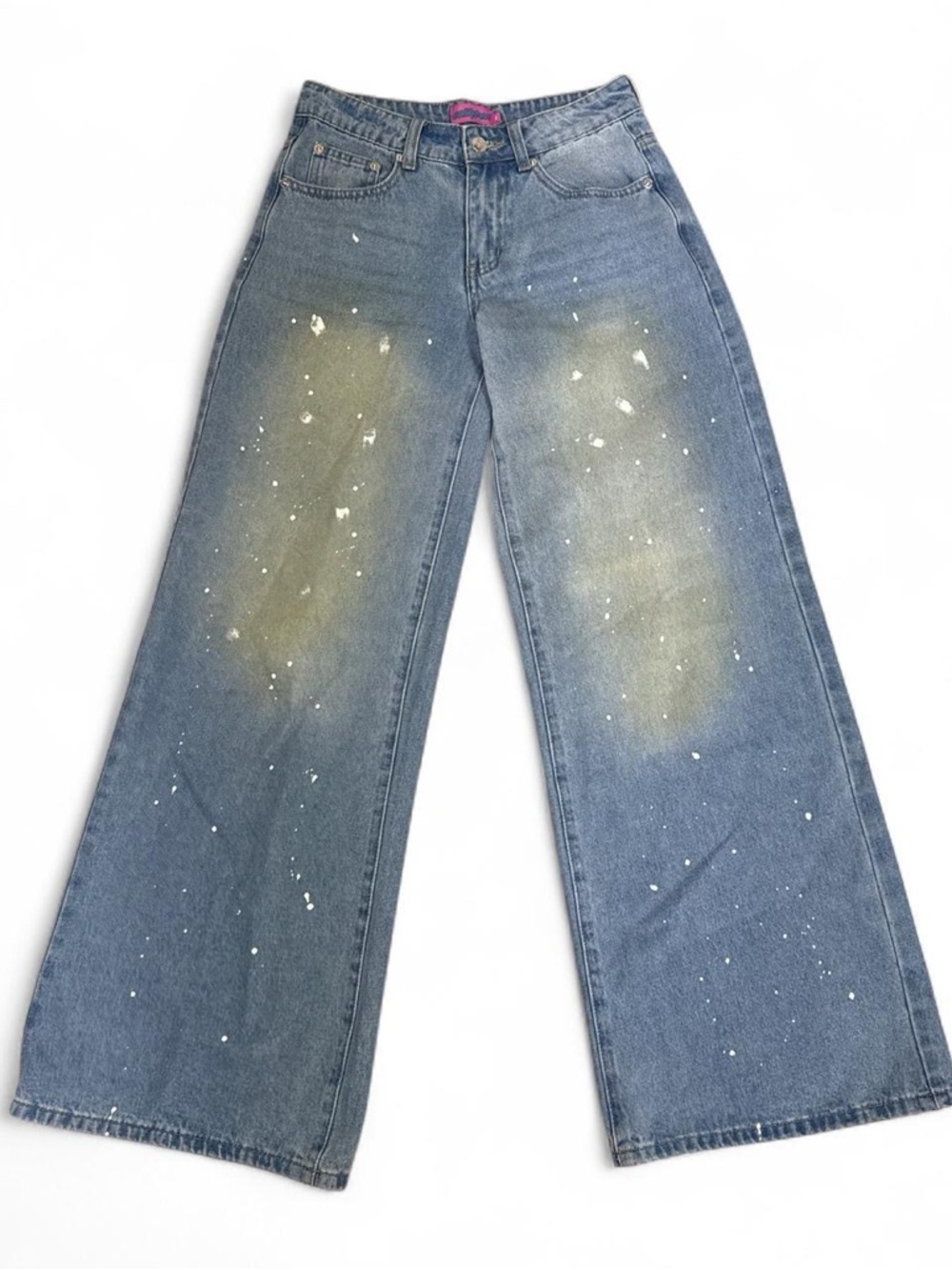 Edikted Low Rise Wide Leg Painted Blue Jeans - Women's XS